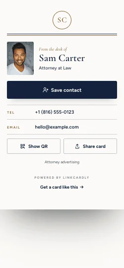 A Linkcardly card in the Letterhead design
